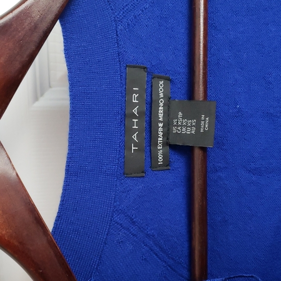 COBALT ROYAL BLUE 100%EXTRAFINE MERINO WOOL L/Sleeve Open Front Wool Cardigan XS - Picture 4 of 5